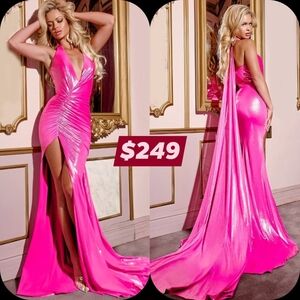 Jovani Vibrant Pink Backless Dress